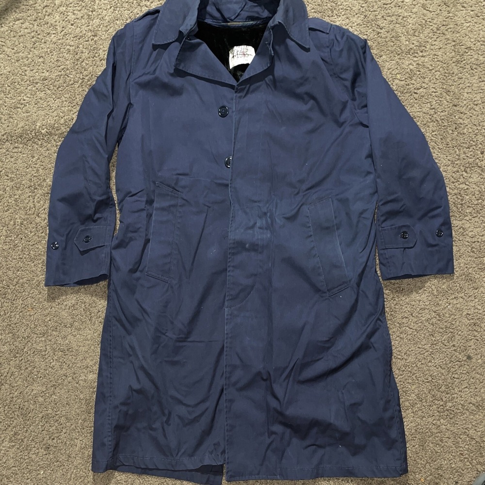 VTG Military All‎ Weather Trench Coat Jacket Mens 38R  Blue Removable Liner USA